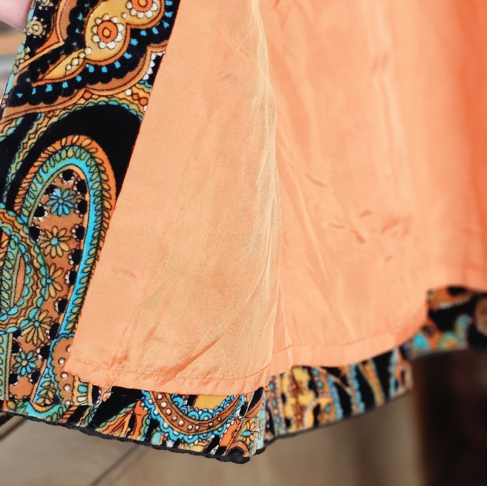 Retro 70s Velour Paisley Print Long Vest Or Tunic - Picture 5 of 7